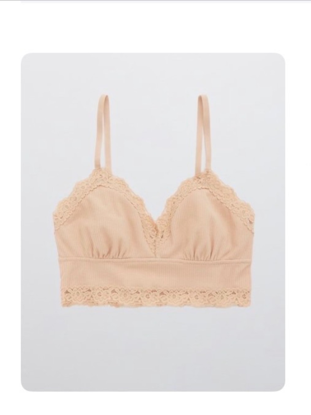aerie Lace-Trim Ribbed Eyelash Lace Trim Longline Bralette